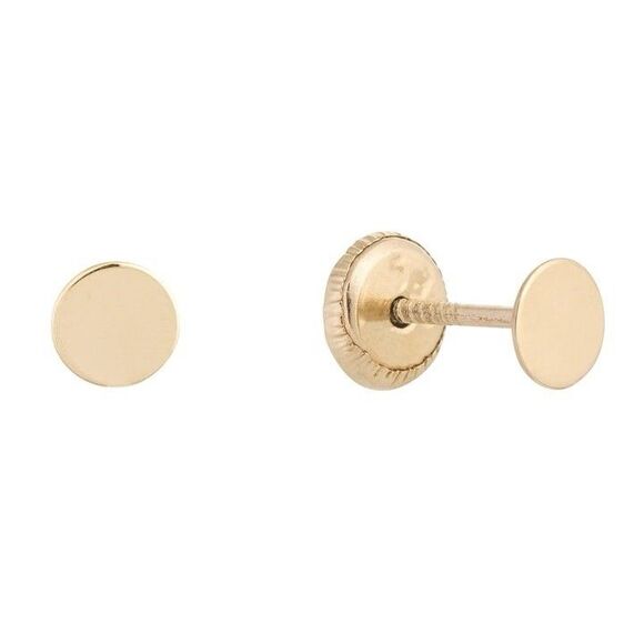 4mm Flat Disc Round Stud Screw Back Earrings Real Solid 14K Yellow Gold Pair NEW - Picture 1 of 1